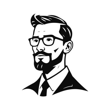 Erkek ikonu, iş adamı avatarı ikonu, ofis çalışanı ikonu, hipster yüz tasarımı, grafik erkek portresi, iş adamı avatarı, sakallı adam, ofis çalışanı, hipster yüzü, erkek portresi.