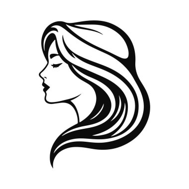 Zarif kadın silueti, kadın profil vektörü, güzellik salonu logosu, kadın yüzü tasarımı, şık kız kafası tasarımı.