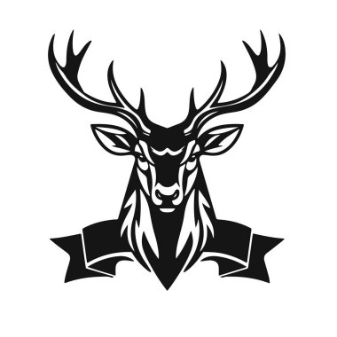 Geyik kafası silueti, geyik yüzü vektör çizimi, vahşi hayvan tasarımı, geyik logosu