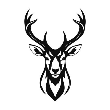 Geyik kafası silueti, siyah beyaz çizgili geyik boynuzları, güçlü orman titreşimli cesur hayvan profili, geyik kafası, geyik silueti, boynuz sanatı, orman hayvanı, vahşi yaşam çizimi.