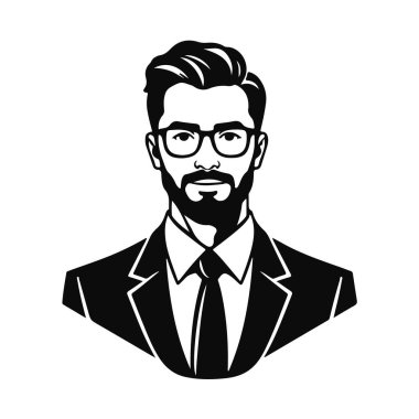 Erkek ikonu, iş adamı avatarı ikonu, ofis çalışanı ikonu, hipster yüz tasarımı, grafik erkek portresi, iş adamı avatarı, sakallı adam, ofis çalışanı, hipster yüzü, erkek portresi.