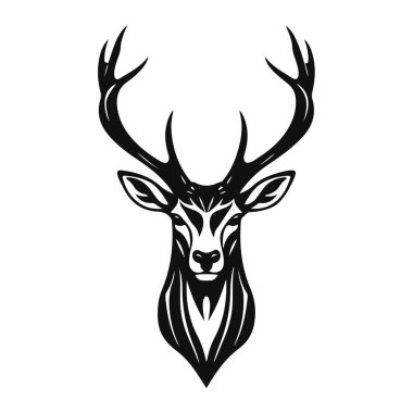 Geyik kafası silueti, siyah beyaz çizgili geyik boynuzları, güçlü orman titreşimli cesur hayvan profili, geyik kafası, geyik silueti, boynuz sanatı, orman hayvanı, vahşi yaşam çizimi.