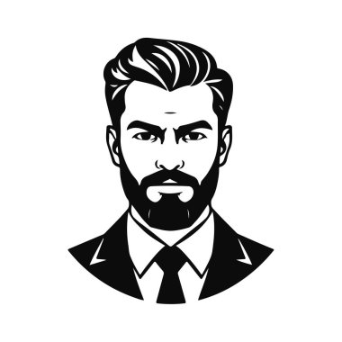 Erkek ikonu, iş adamı avatarı ikonu, ofis çalışanı ikonu, hipster yüz tasarımı, grafik erkek portresi, iş adamı avatarı, sakallı adam, ofis çalışanı, hipster yüzü, erkek portresi.