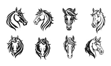 Zarif at kulaklığı, dalgalı yele tasarımı, vahşi aygır profili, hayvan yüzü simgeleri, yarış atı amblemi.