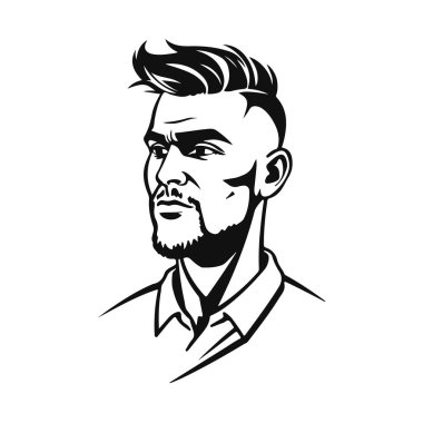 Sakallı adam portresi vektörü, hipster yüz çizimi, erkek baş tasarımı, retro beyefendi logosu, şık bir avatar çizimi.