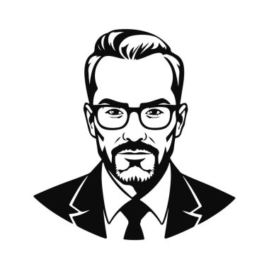 Erkek ikonu, iş adamı avatarı ikonu, ofis çalışanı ikonu, hipster yüz tasarımı, grafik erkek portresi, iş adamı avatarı, sakallı adam, ofis çalışanı, hipster yüzü, erkek portresi.