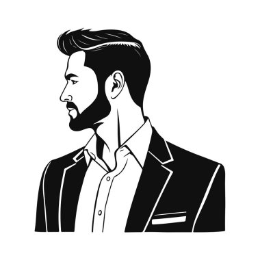 Erkek ikonu, iş adamı avatarı ikonu, ofis çalışanı ikonu, hipster yüz tasarımı, grafik erkek portresi, iş adamı avatarı, sakallı adam, ofis çalışanı, hipster yüzü, erkek portresi.