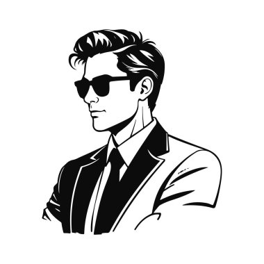 Erkek ikonu, iş adamı avatarı ikonu, ofis çalışanı ikonu, hipster yüz tasarımı, grafik erkek portresi, iş adamı avatarı, sakallı adam, ofis çalışanı, hipster yüzü, erkek portresi.