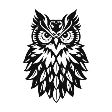 Keskin bakışlı baykuş logosu, temiz çizgiler, bilgelik ve gücün sembolü. Baykuş, baykuş amblemi, gece kuşu, kabile baykuşu.