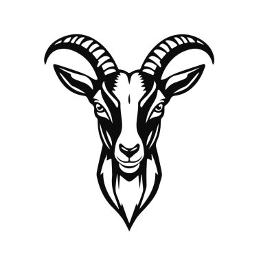 Keçi kafası çizimi, çiftlik hayvanı çizimi, evcil keçi çizimi, vahşi keçi sanatı, keçi yüzü tasarımı klasik siyah-beyaz tarzı.