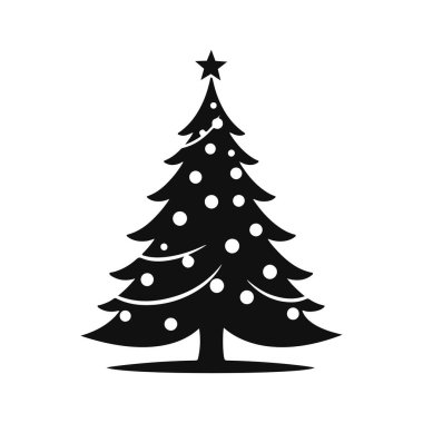 Noel ağacı çizimi, çam ağacı çizimi, Noel ağacı çizimi, her zaman yeşil olan ağaç tasarımı, şenlikli siyah-beyaz tarzı kış ağacı sanatı.