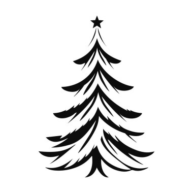 Noel ağacı çizimi, çam ağacı çizimi, Noel ağacı çizimi, her zaman yeşil olan ağaç tasarımı, şenlikli siyah-beyaz tarzı kış ağacı sanatı.