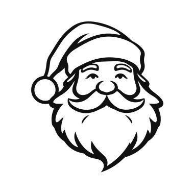 Siyah beyaz Noel Baba portresi, şapka ve uzun sakallı klasik tatil sezonu illüstrasyonu, Noel Baba, klasik Noel Baba yüzü, eski Noel Baba sanatı