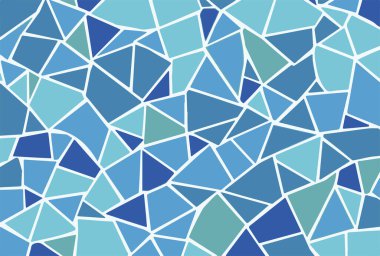 Geometrik şekilli ve boyalı cam desenli soyut mavi mozaik arkaplan. Duvar kağıdı veya tasarım için vektörsüz desen