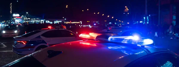 Police Car Flashing Lights Nigh — Stock Photo, Image