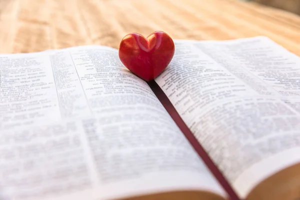 stock image Open book and red heart on i