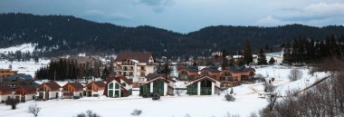 Winte 'deki dağda ormanı olan köy.