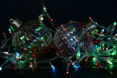 Noel süslemeleri, yakın görüş, yeni yıl konsepti.