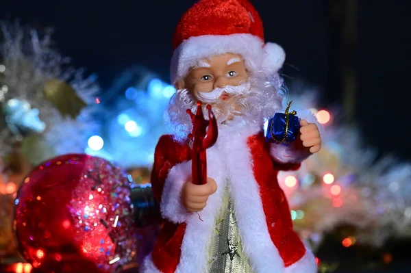 Tarjeta Navidad Con Juguete Santa Claus —  Fotos de Stock
