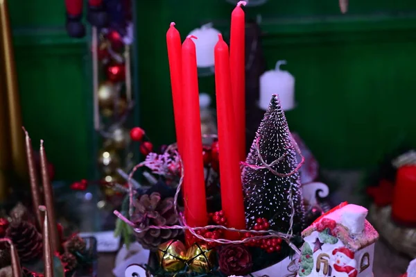 Kerstversiering Kaarsen Speelgoed — Stockfoto