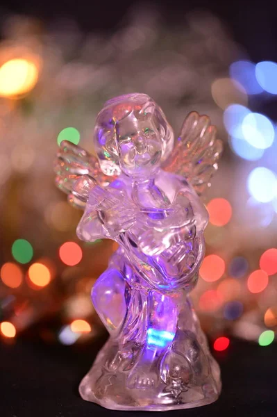 Decoración Navidad Ángel Cristal Sobre Fondo Borroso Bokeh — Foto de Stock