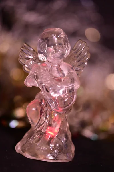 Різдвяна Прикраса Скляний Ангел Розмитому Фоні Боке — стокове фото