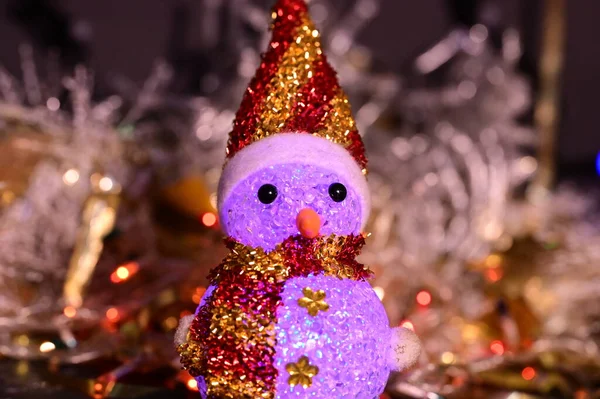 Kerstkaart Met Sneeuwpop Speelgoed — Stockfoto