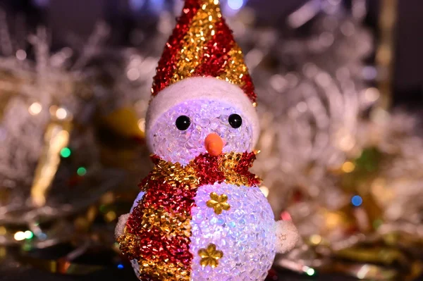 stock image christmas  card with snowman toy 