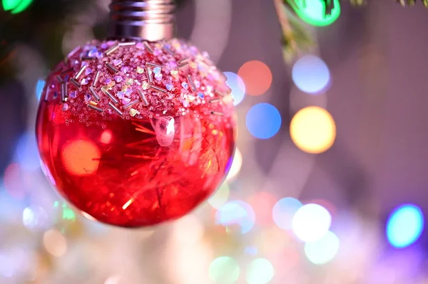 Decorações Ano Novo Uma Árvore Natal — Fotografia de Stock
