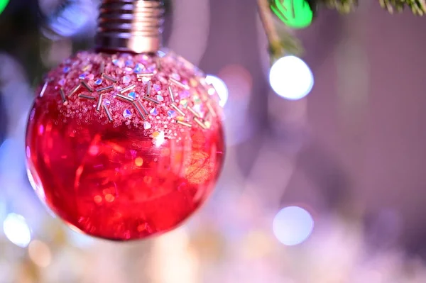 Decorações Ano Novo Uma Árvore Natal — Fotografia de Stock