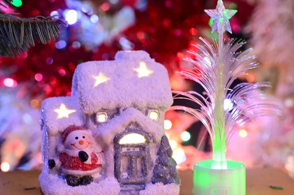 Kerst Decoratie Met Boom Speelgoed Huis — Stockfoto