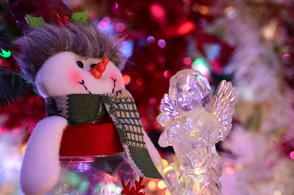 Рождественские Игрушки Снеговика Ангела — стоковое фото