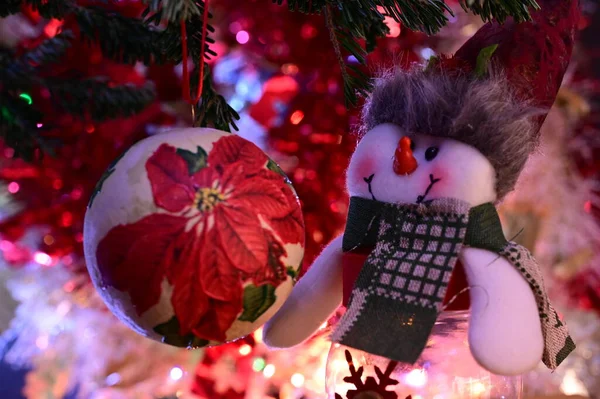 Decoração Árvore Natal Boneco Neve Brinquedo — Fotografia de Stock