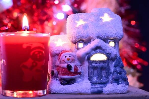 Christmas decoration  with candle and toy house