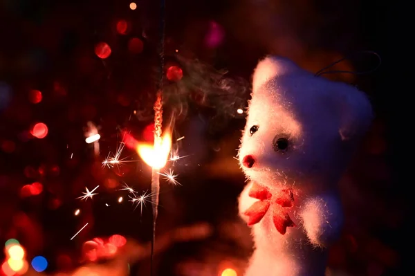 Karácsonyi Kártya Medve Játék Csillagszóró — Stock Fotó