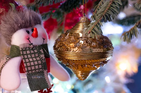 Vánoční Strom Dekorace Sněhulák Hračka — Stock fotografie