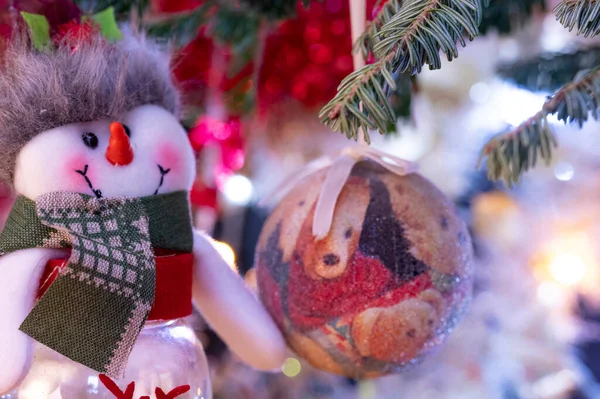 Kerstboom Decoratie Sneeuwpop Speelgoed — Stockfoto