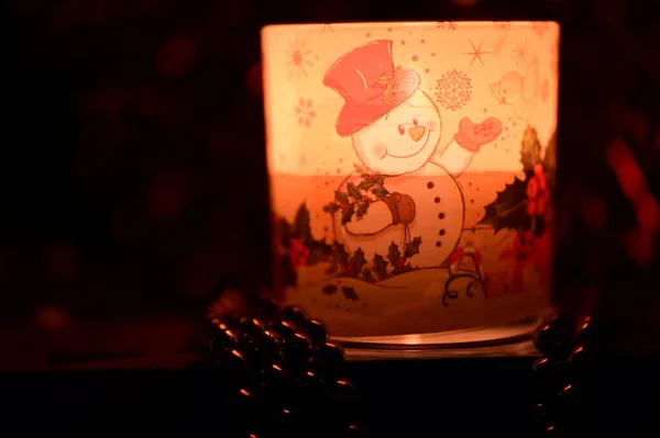 Christmas Decorations Burning Candles Close View Festive Background — Stock Photo, Image