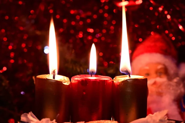 Зажигание Свечей Рождество Новогодняя Концепция Праздничное Оформление — стоковое фото