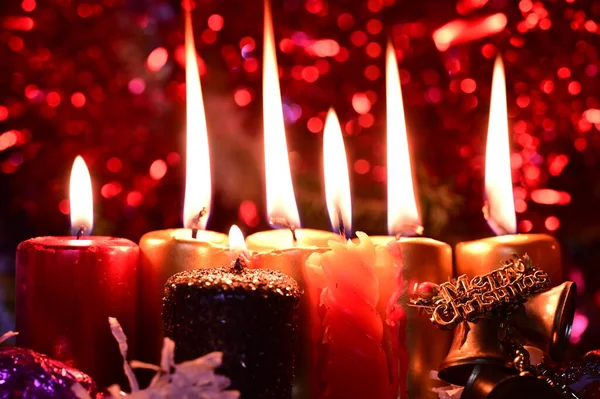 Burning Candles Christmas New Year Concept Festive Arrangement — Stock Photo, Image