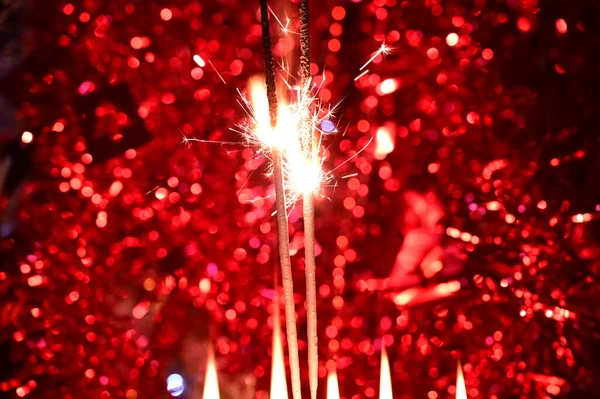 Queimando Velas Sparkler Natal Conceito Ano Novo Arranjo Festivo — Fotografia de Stock