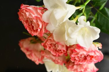 beautiful  composition   with roses   on black background