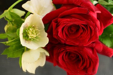 beautiful bouquet  with red roses, close up