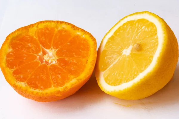 Fresh Orange Lemon Fruits White Background — Stock Photo, Image