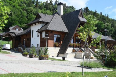 Yerel binaların olduğu yeşil köyün manzarası