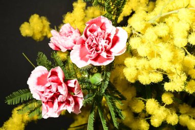 Karanlık arka planda güzel çiçekler. bahar konsepti.