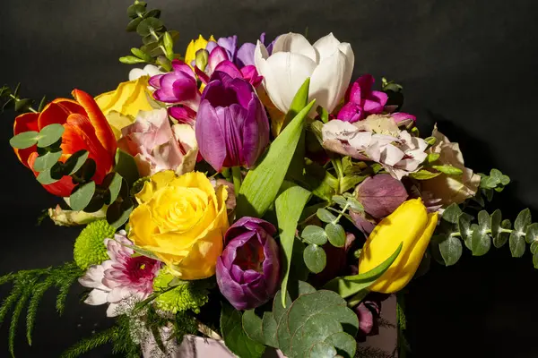 stock image close up of beautiful flowers bouquet on dark background 