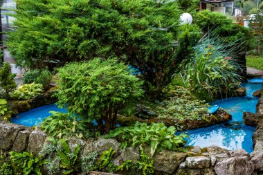 Japon gölünün ortasında göleti olan Japon bahçesi..