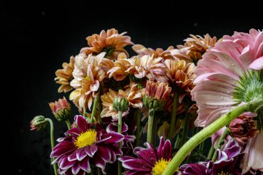 Stüdyonun arka planında bir buket çiçeğin yakın görüntüsü