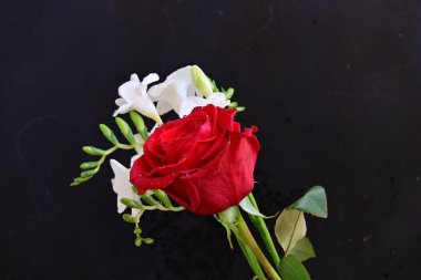 Siyah arka planda güzel bir buket çiçek.